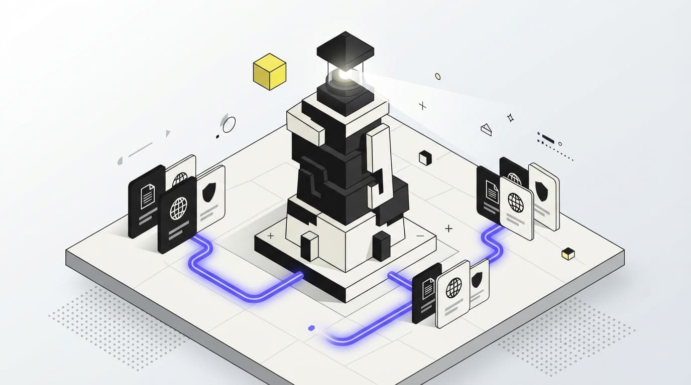 A stylized isometric lighthouse representing continuous monitoring and cost modeling