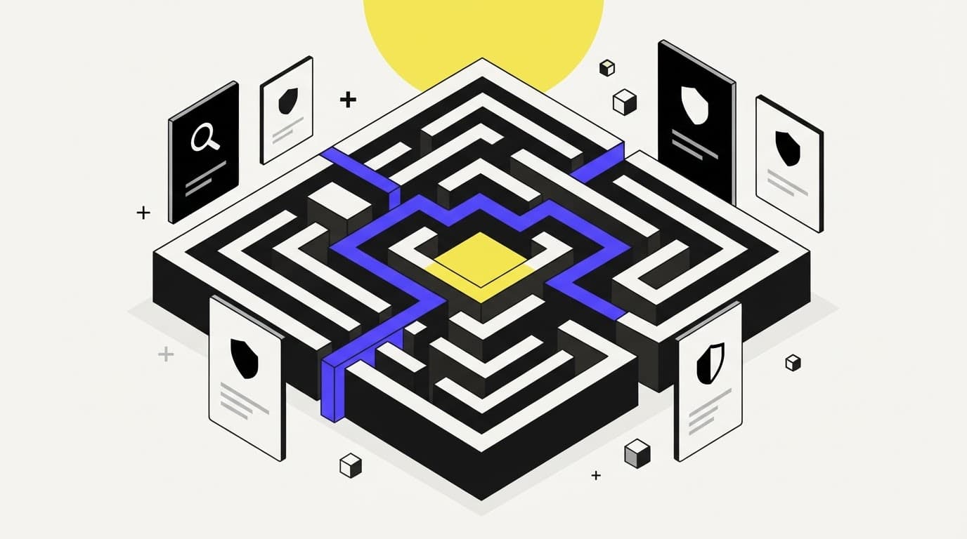 A complex isometric labyrinth representing regulatory navigation and due diligence pathways.