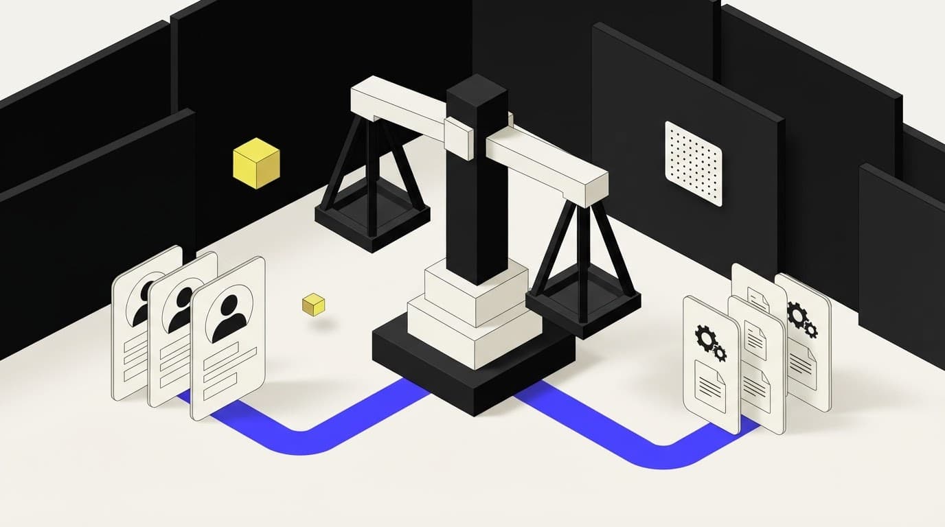Isometric scale comparing human analysts and AI software