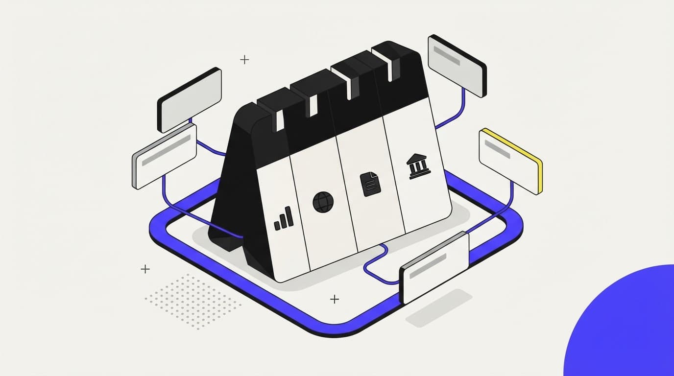Isometric illustration of a four-sided calendar prism representing monthly market briefings