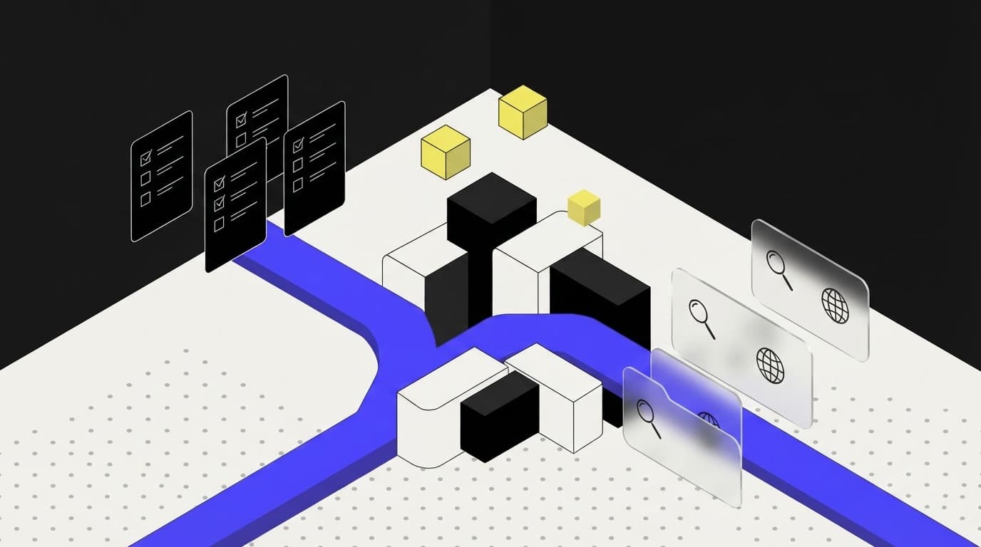 A structural junction showing the split between due diligence software and AI agents