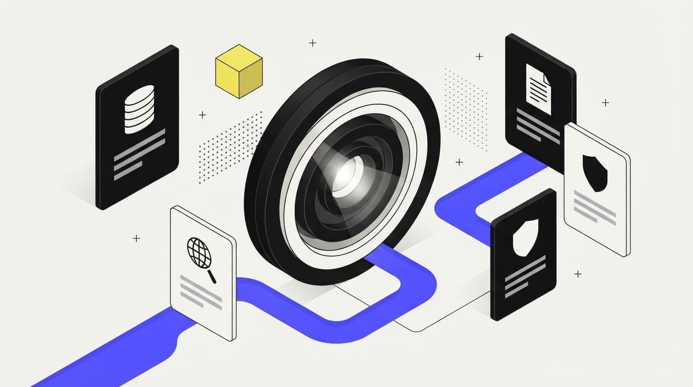 Isometric 3D vector illustration of entity resolution lens