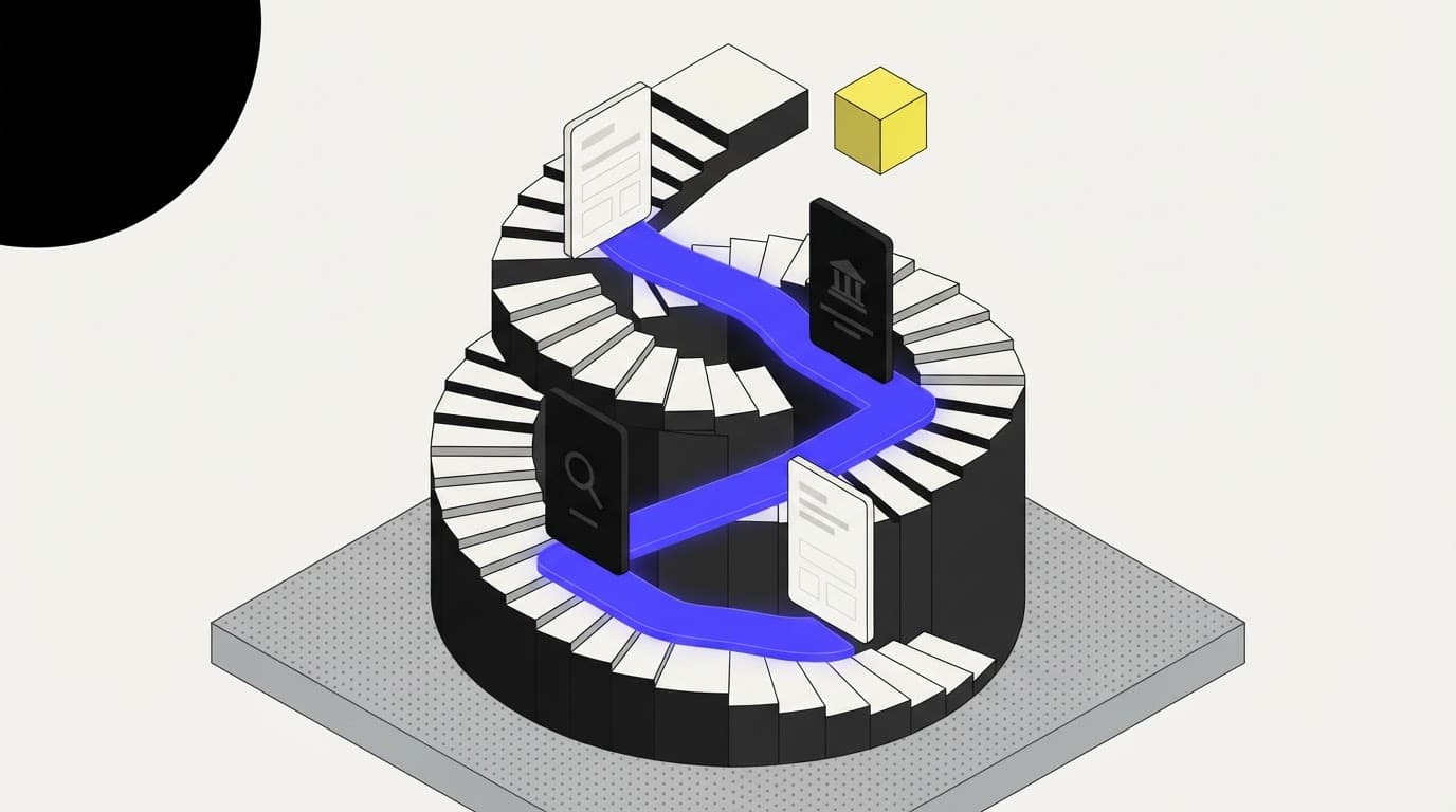 A tiered spiral staircase representing AI fraud detection levels