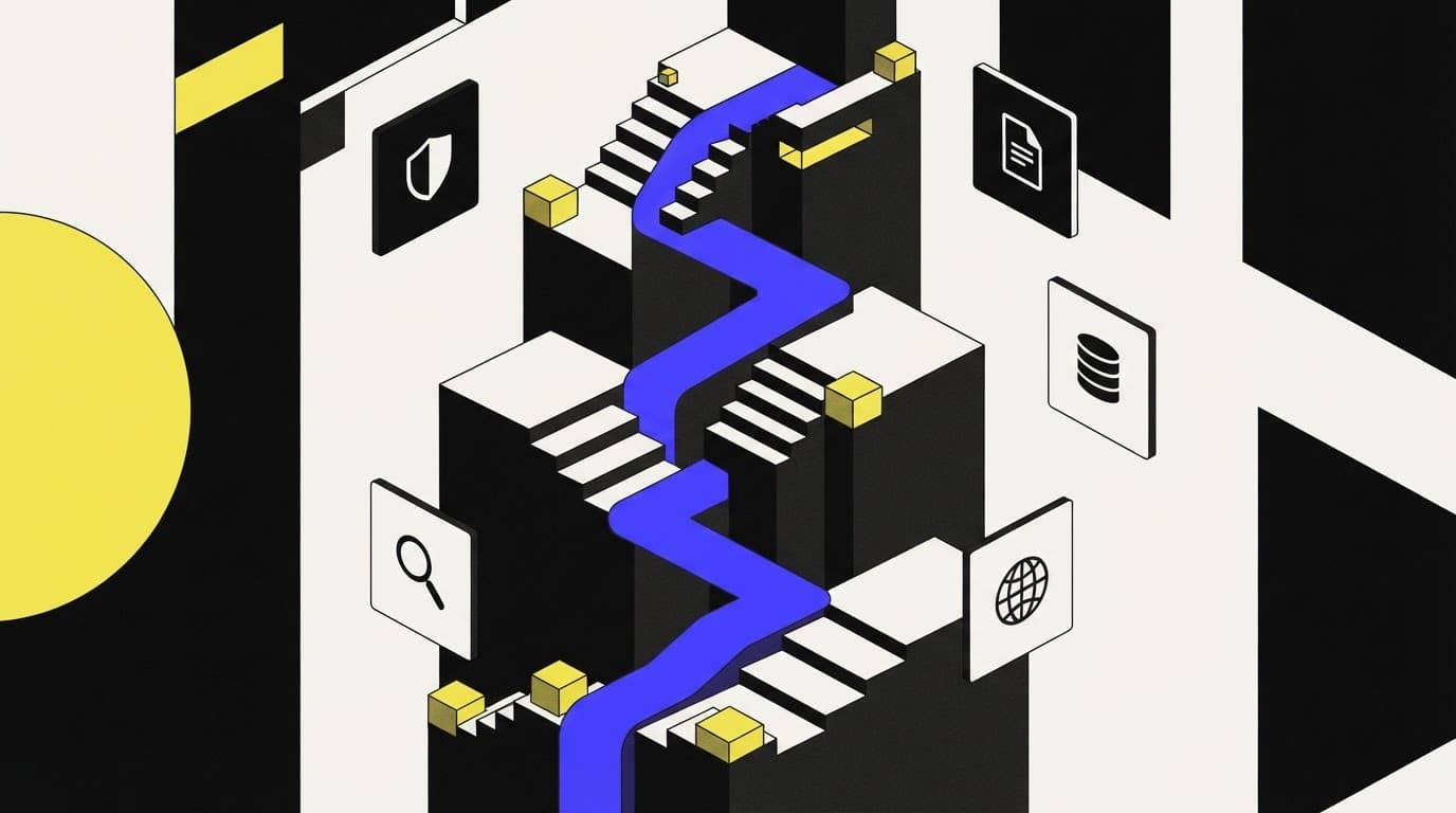 Isometric architectural staircase representing progress from static to continuous contract review