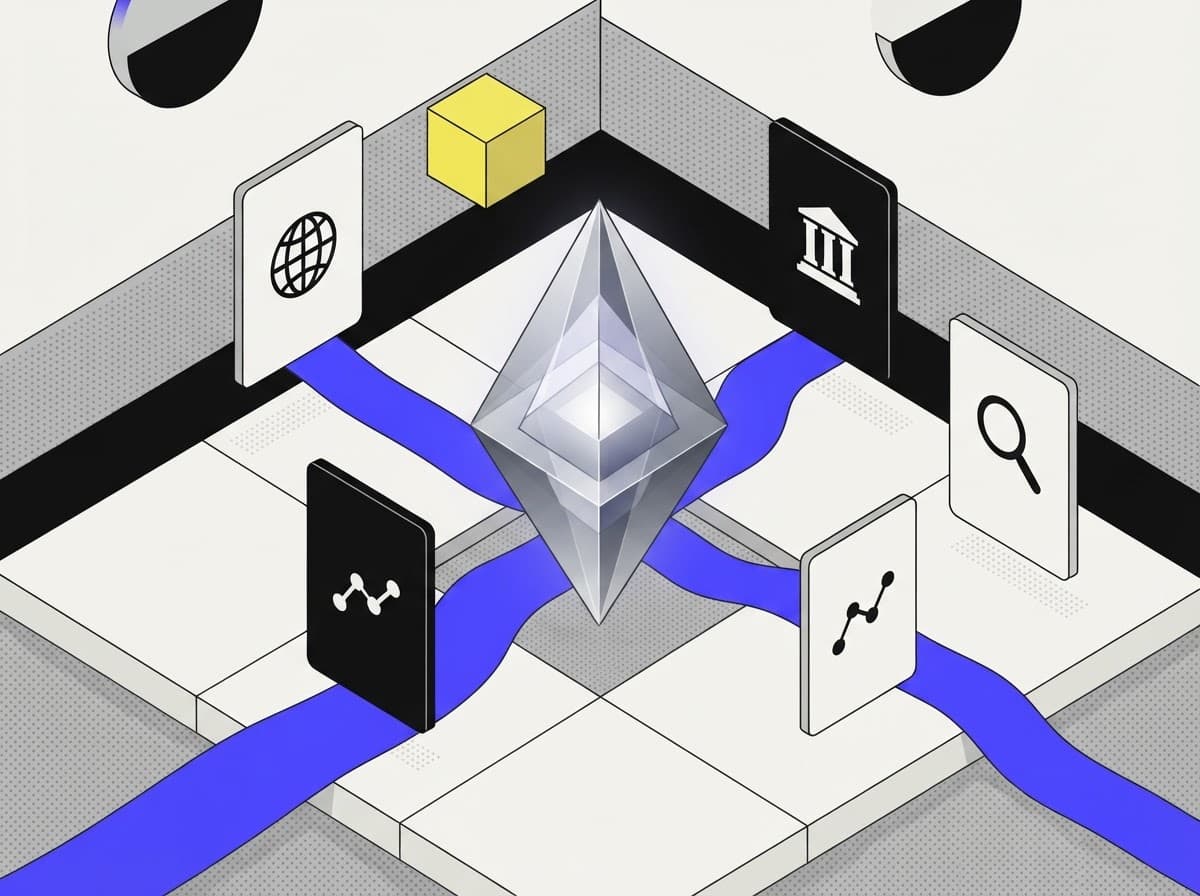 Isometric vector illustration of a research prism and compliance cards