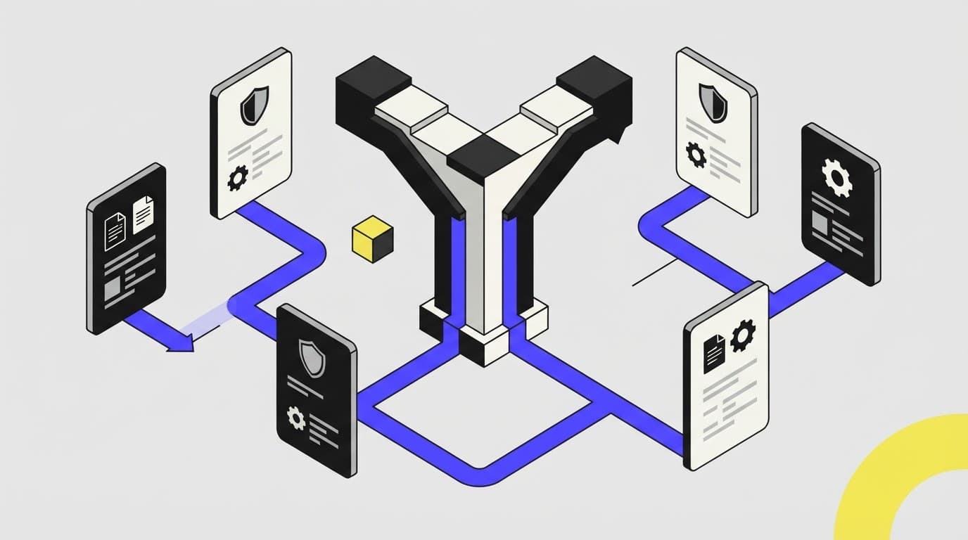 Isometric illustration of a decision path junction