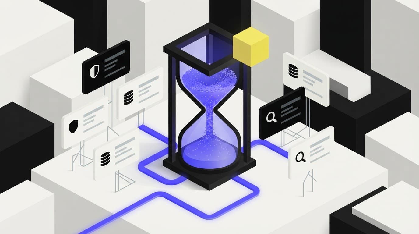 Isometric hourglass illustration representing cost and time in sanctions screening