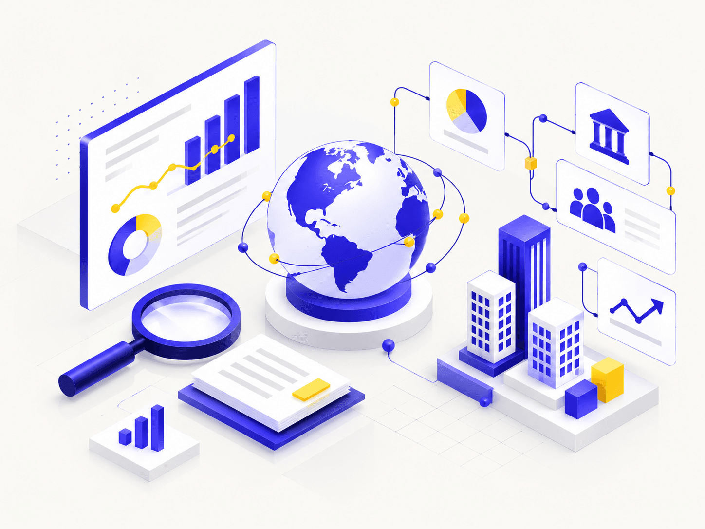 Global Analytics Globe with Market Dashboards
